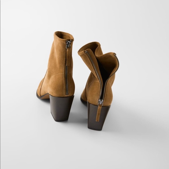 ZARA Soft Split Genuine Leather Heeled Ankle Boots - Picture 6 of 10